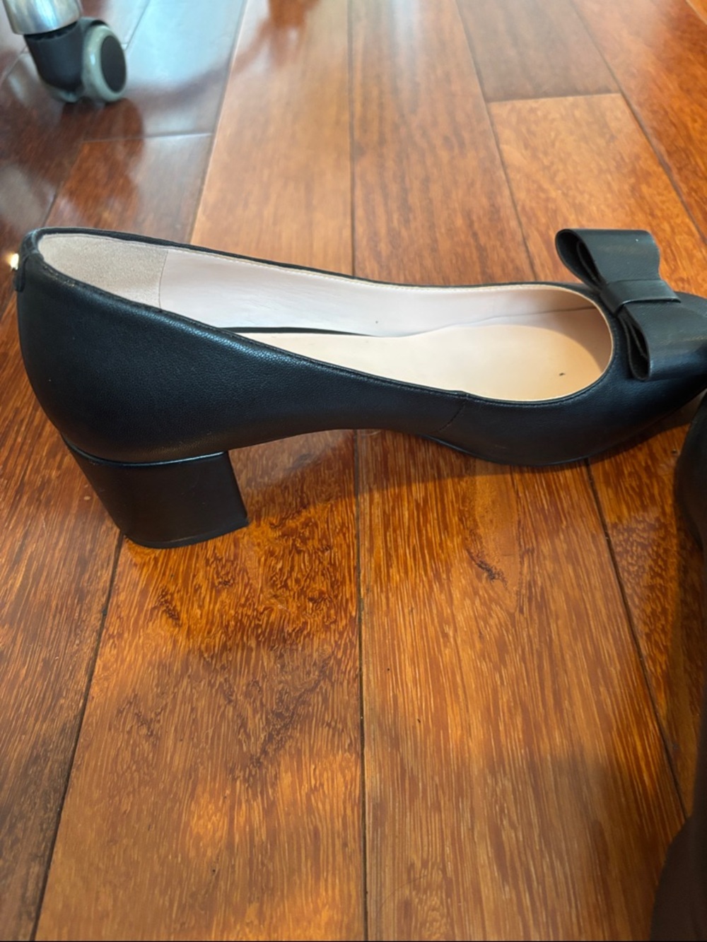 kate spade Black Leather Block Heel Pumps with Bow Accent - Picture 8 of 8
